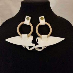 Cloie Urban Leather Twist Wooden Hoop Earrings